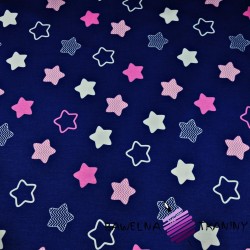 Cotton white & pink gingerbread stars on navy blue background