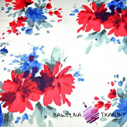 Bawełna kwiaty malowane niebiesko czerwone - 220 cm