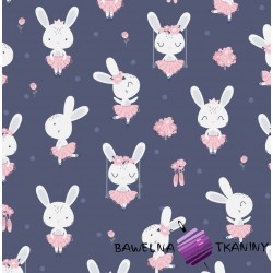 Cotton rabbits on navy background