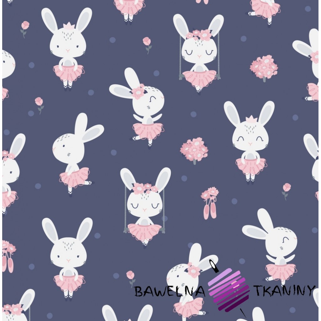 Cotton rabbits on navy background