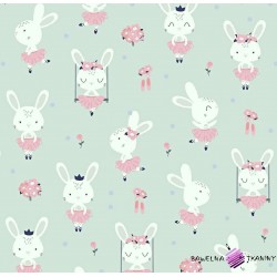 Cotton rabbits on mint background