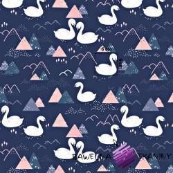 Cotton swans on navy blue background