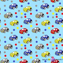 Cotton cars with dots on blue background