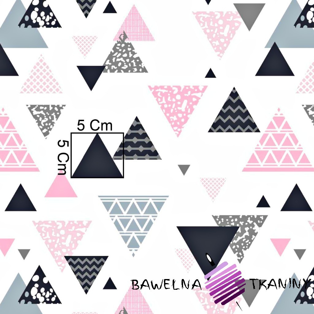 Cotton gray & pink triangles  on a white background