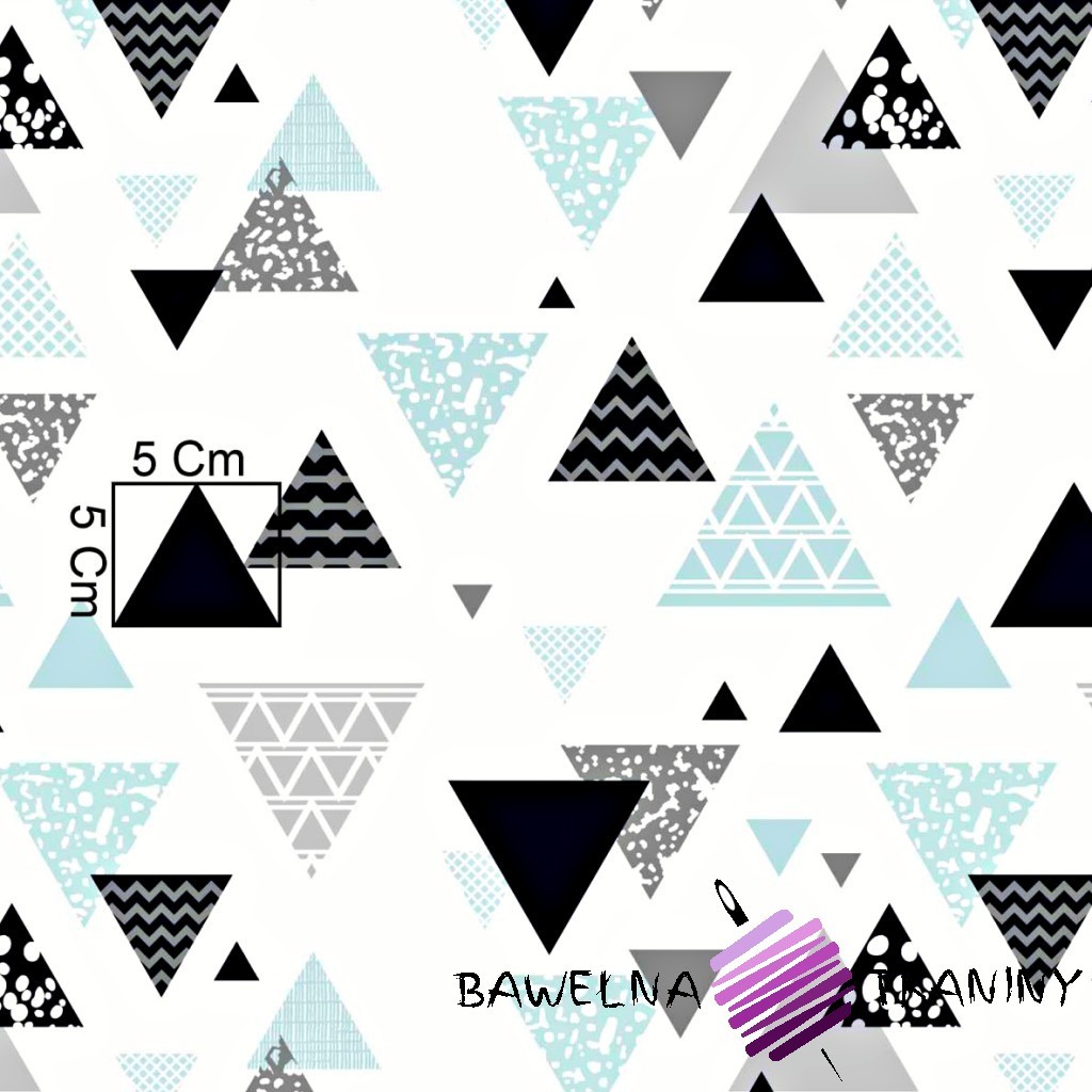 Cotton gray & mint triangles  on a white background
