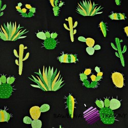 Bawełna kaktusy zielone na czarnym tle