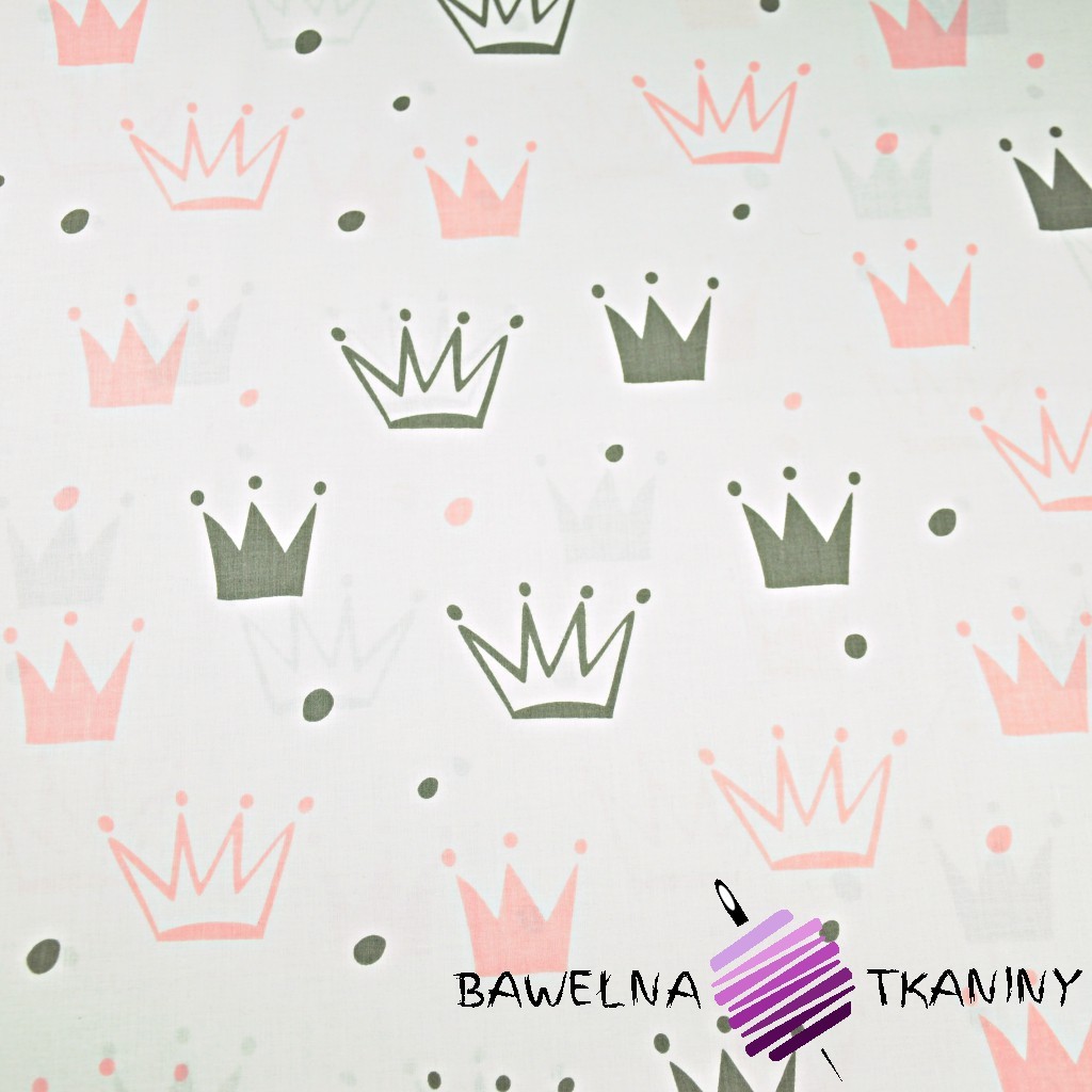 Cotton gray & pink crowns with dots on white background