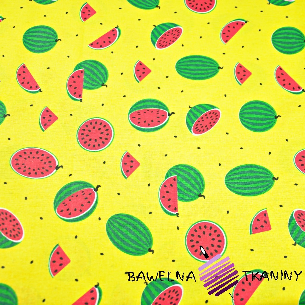 Cotton small green watermelons on yellow background