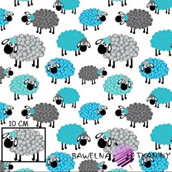 Cotton blue-gray sheep in dots on white background