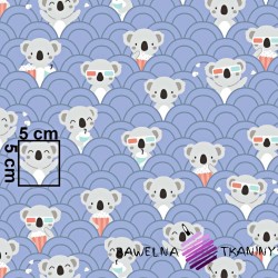 Bawełna misie koala w kinie na fioletowym tle
