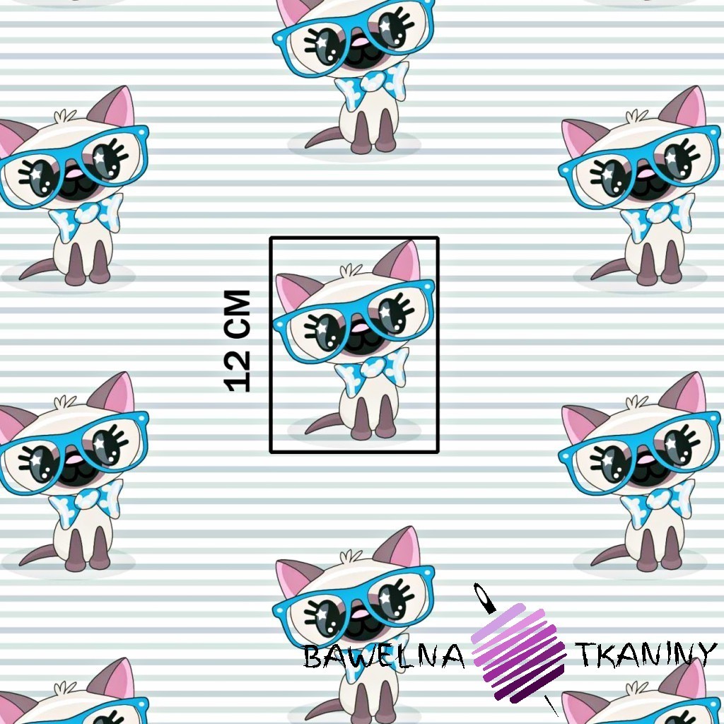 Cotton cats in blue glasses on a striped background