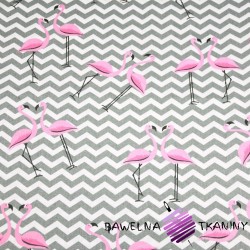 Cotton flamingos with gray zigzags on a white background