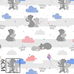 Cotton gray teddy bears with a pink kite on a white background