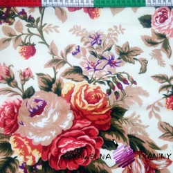 Bawełna róże angielskie Canvas na ecru tle