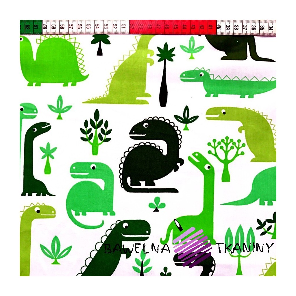 Bawełna dinozaury zielone