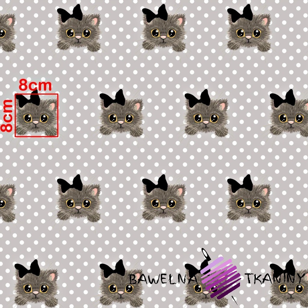 Cotton kitties on a gray background with white polka dots