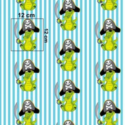 Cotton crocodiles pirates on a white turquoise stripes background