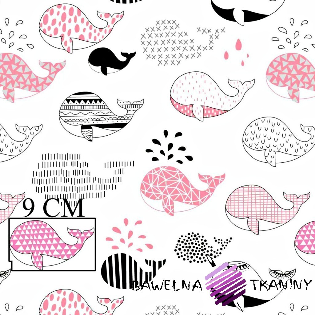 Cotton gray & blue whales on white background