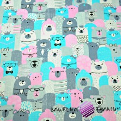 Cotton gray, pink, turquoise bears in the cinema