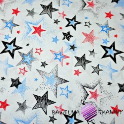 Cotton Stars patterned black and red blue on a white background