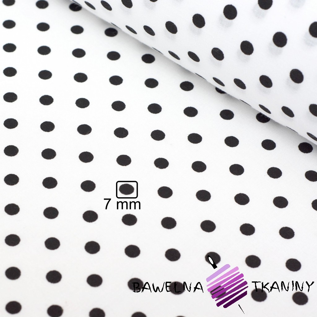 Cotton 7mm black dots on white background