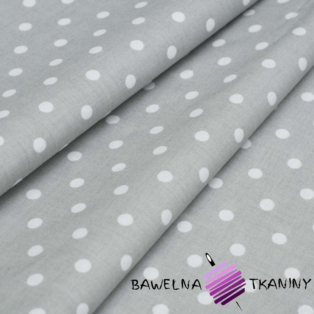 Cotton 7mm white dots on gray background