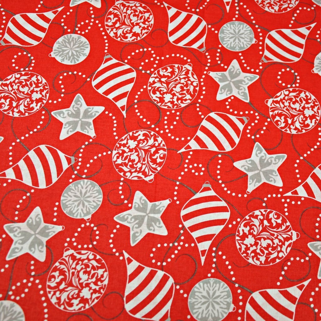 Cotton pattern Christmas gray baubles on a red background