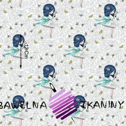 Cotton ballerina. Blueberry with butterflies on a white background