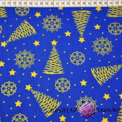 Cotton Gilded and shimmering Christmas trees on a navy background