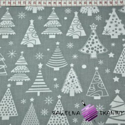 Cotton Christmas pattern Christmas tree with baubles on a gray background