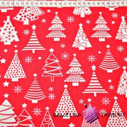 Cotton Christmas pattern Christmas tree with baubles on a red background