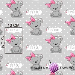 Cotton bears IT'S A GIRL on gray background