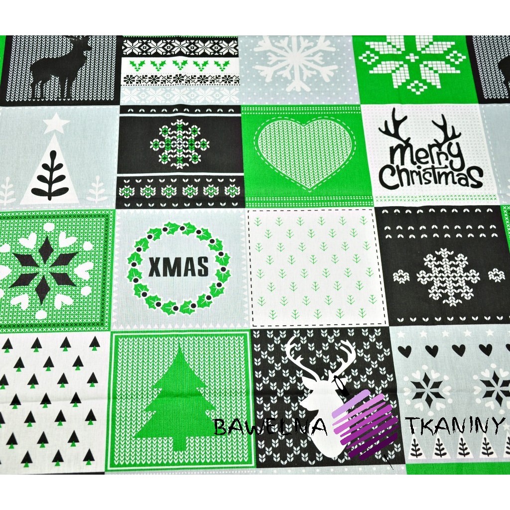 Cotton Christmas pattern patchwork gray-green