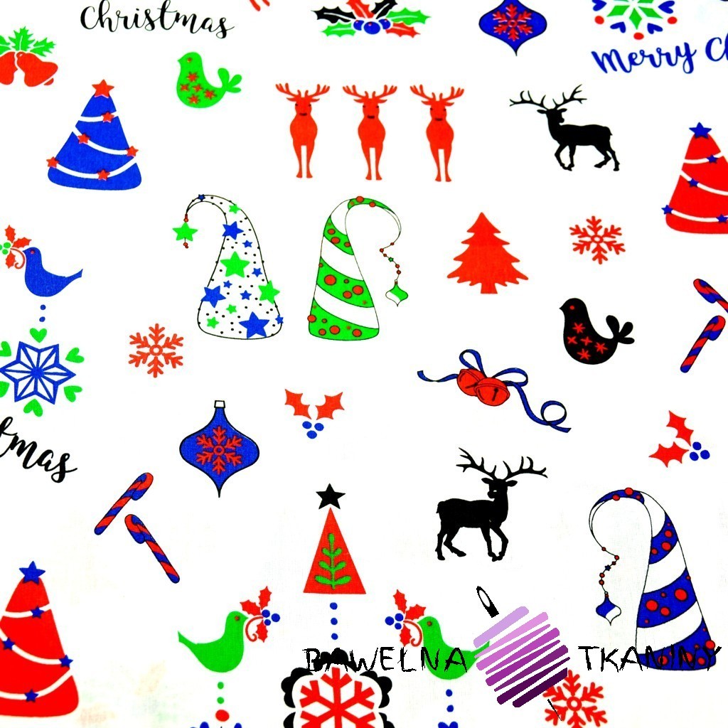 Cotton Christmas colourful pattern on white background