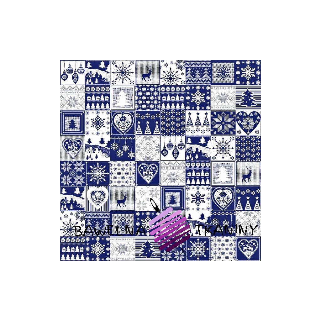 Cotton Christmas pattern patchwork navy and white