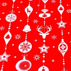 Cotton Christmas pattern with red baubles on a red background