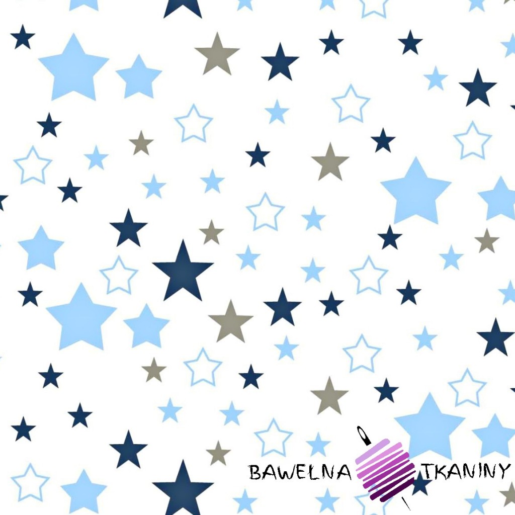 Flannel white & navy, gray stars on white background