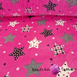 Fleece plus stars patterned gray and white on a magenta background