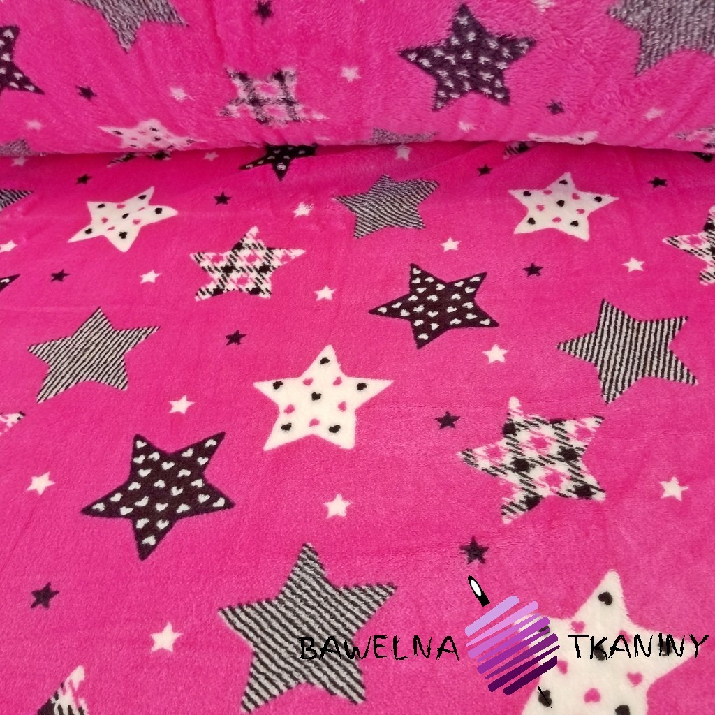 Fleece plus stars patterned gray and white on a magenta background