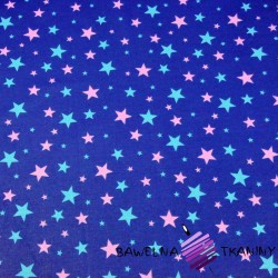 cotton new small and big mint & pink stars on gray