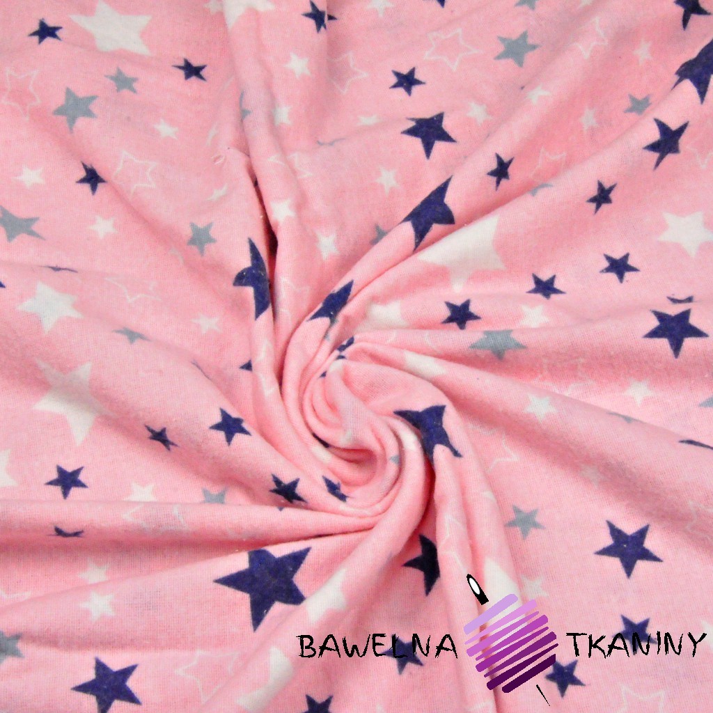 Flannel white & navy stars on pink background