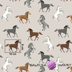 Cotton brown & gray horses on beige background
