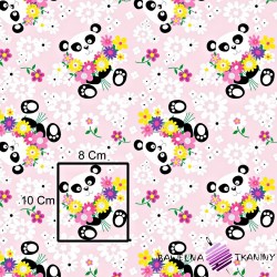 Cotton panda bear with flowers on pink background