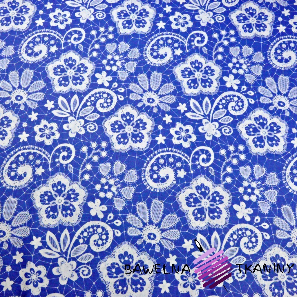 Cotton white tablecloth on blue background