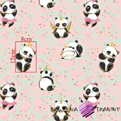 Cotton shiny gold panda with bamboo on a pink background