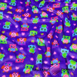 Soft fleeece colorful owls on a purple background