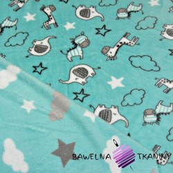 Fleece plus PREMIUM two-sided animals, clouds and stars on mint background