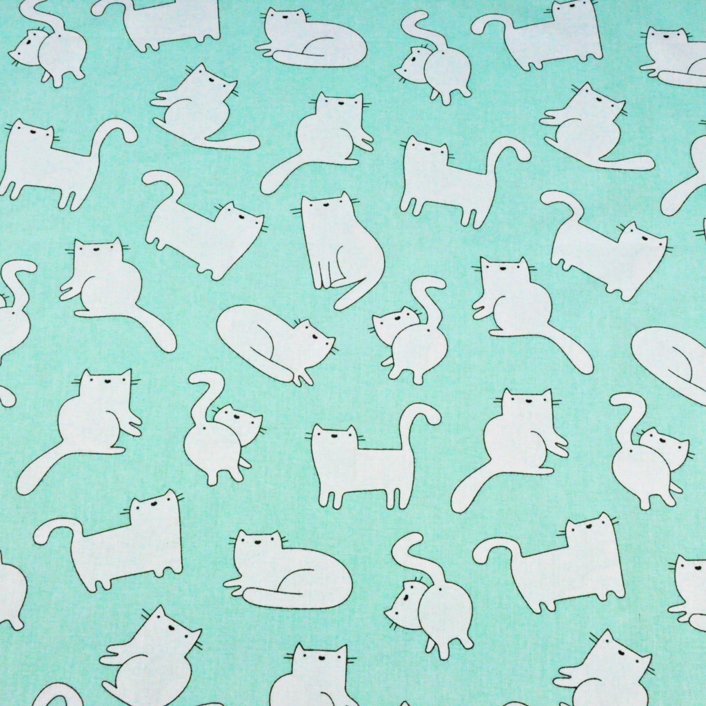 Cotton white cats on mint background