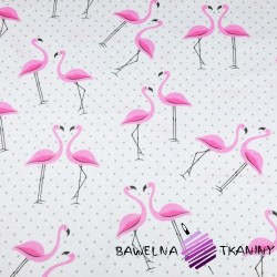 Cotton pink flamingos with gray dots on a white background