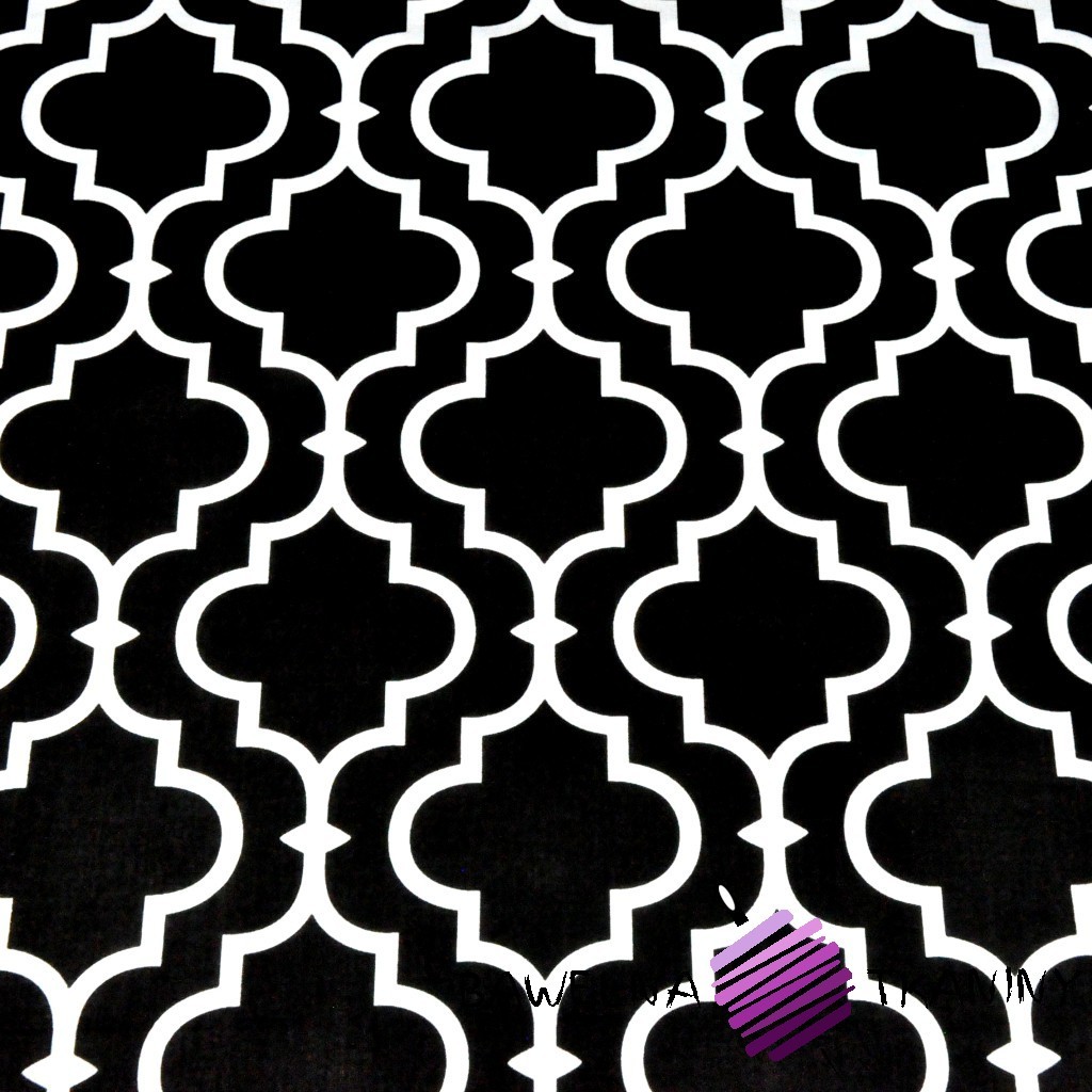 Bawełna Mozaika orientalna biała na czarnym tle